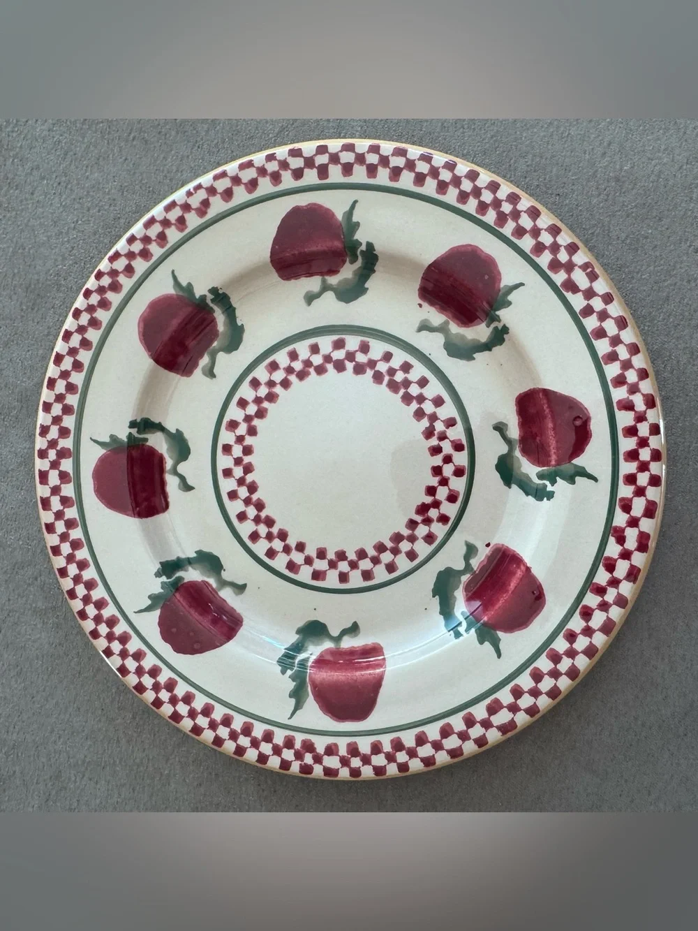 Hand-Painted Nicholas Mosse Apple Motif Ceramic Luncheon Plate in Red and Green